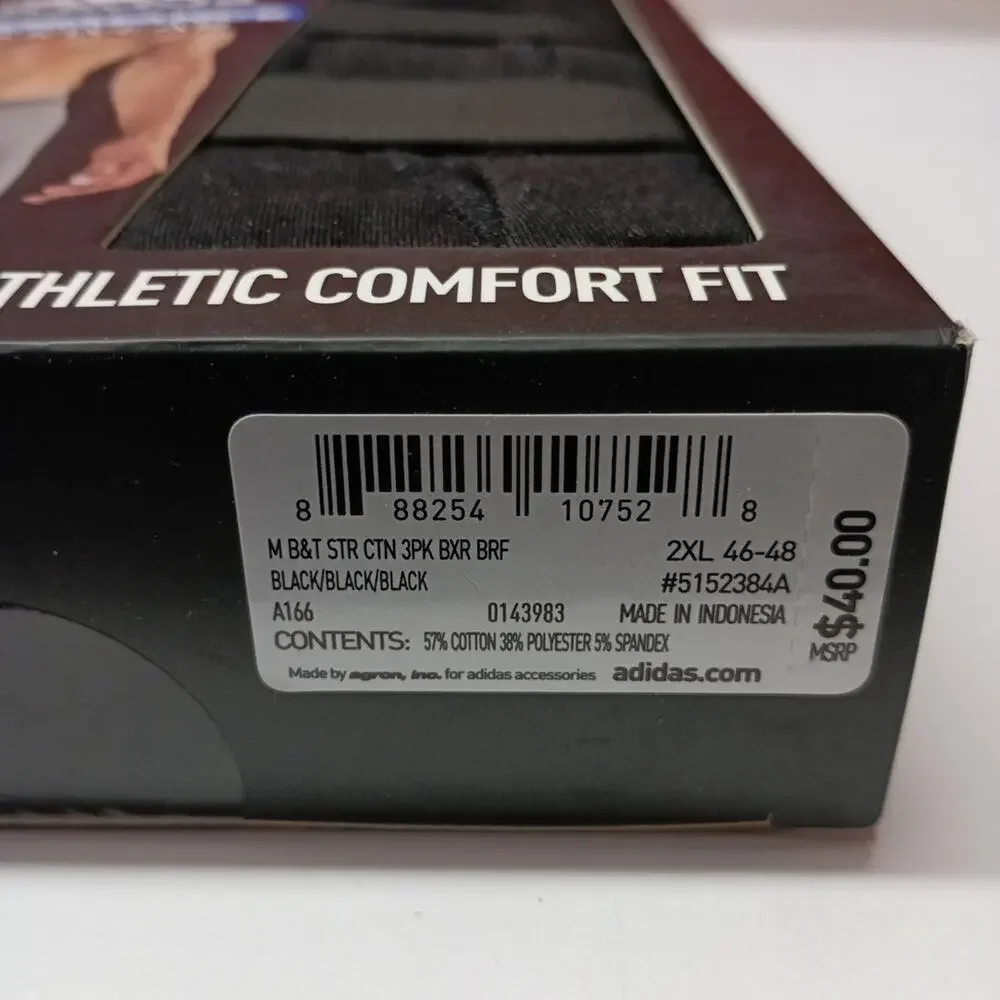 adidas Black Cotton Stretch Men Boxer‎ Briefs 3-Pack Size 2XL